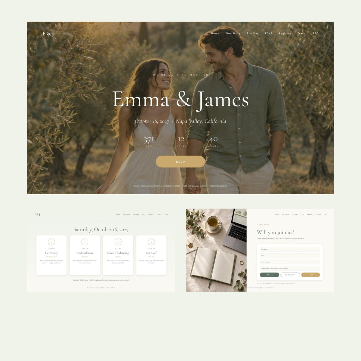 Wedding website template for Canva — Sage & Vow
