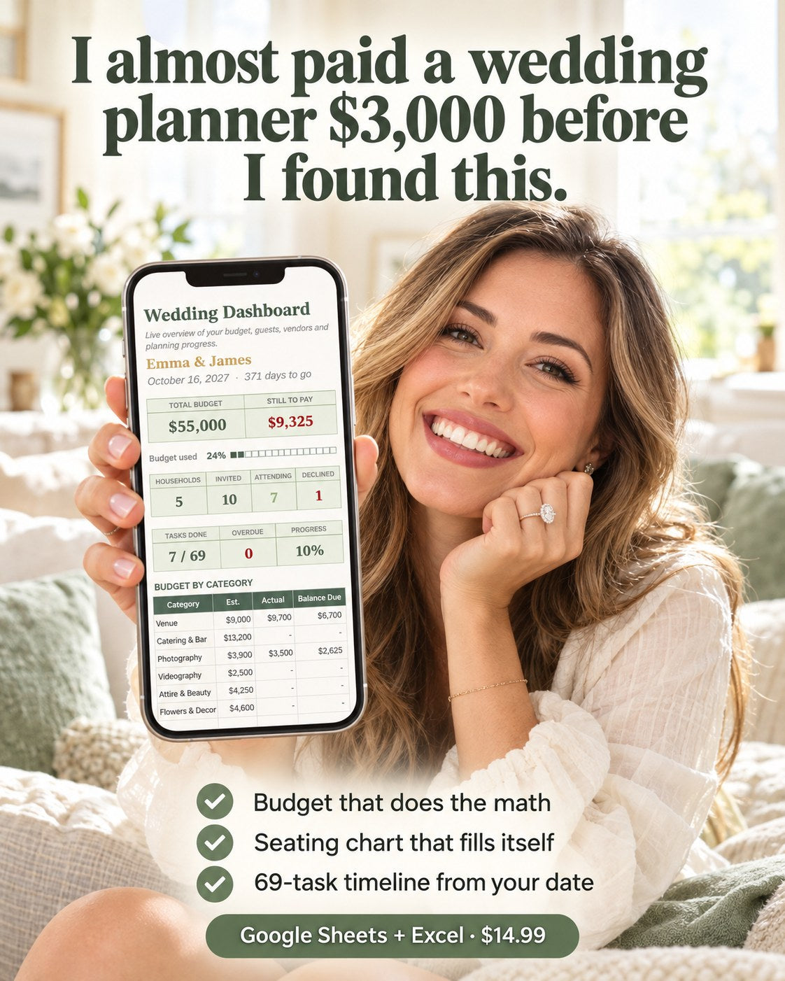 Wedding planner features: budget, RSVP, seating, timeline